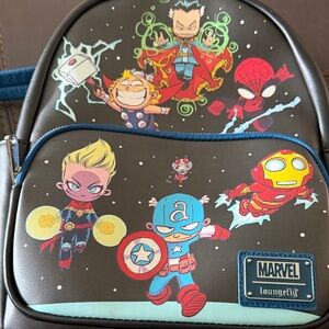 Loungefly Marvel Kids Black Backpack with Red Blue Yellow Accents